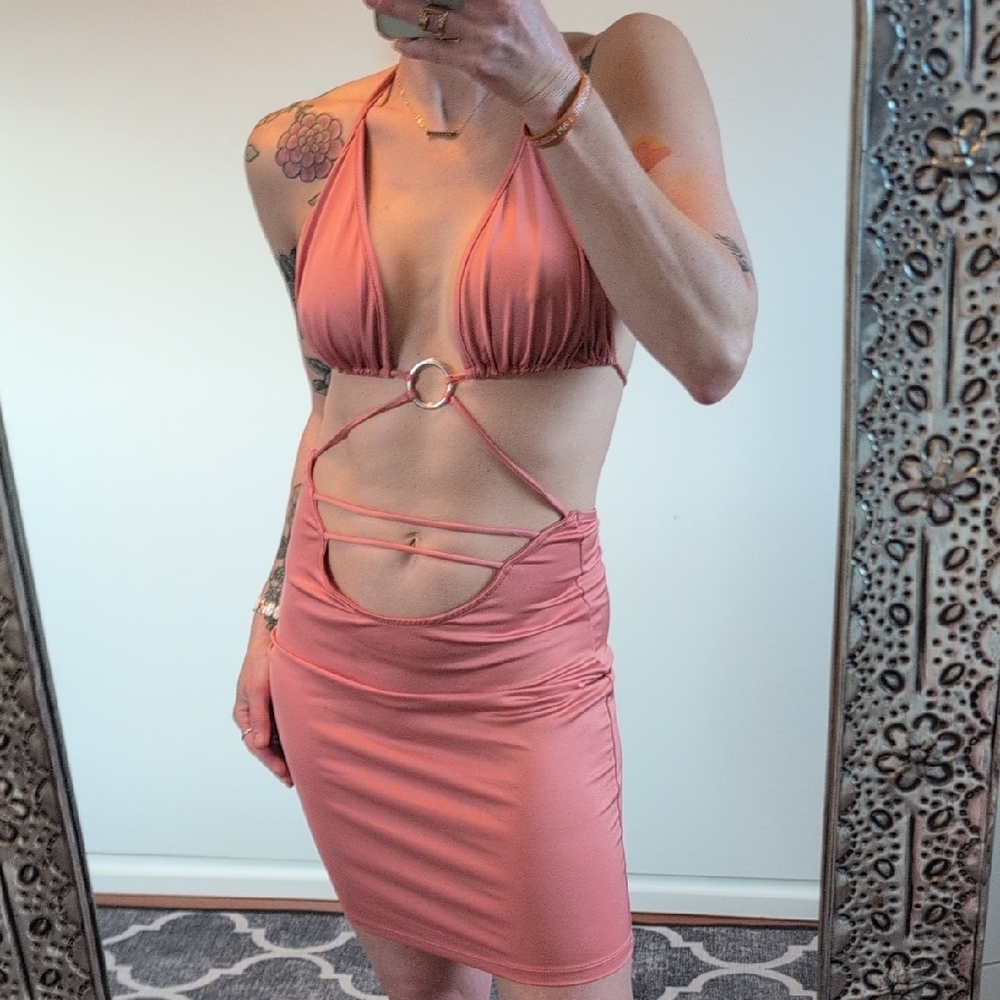 Fashion Nova Coral Halter Dress
